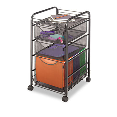Onyx Mesh Mobile File with Two Drawers, , 1 Shelf, 3 Drawers, 15.75" x 17" x 27", Black Flipcost Flipcost