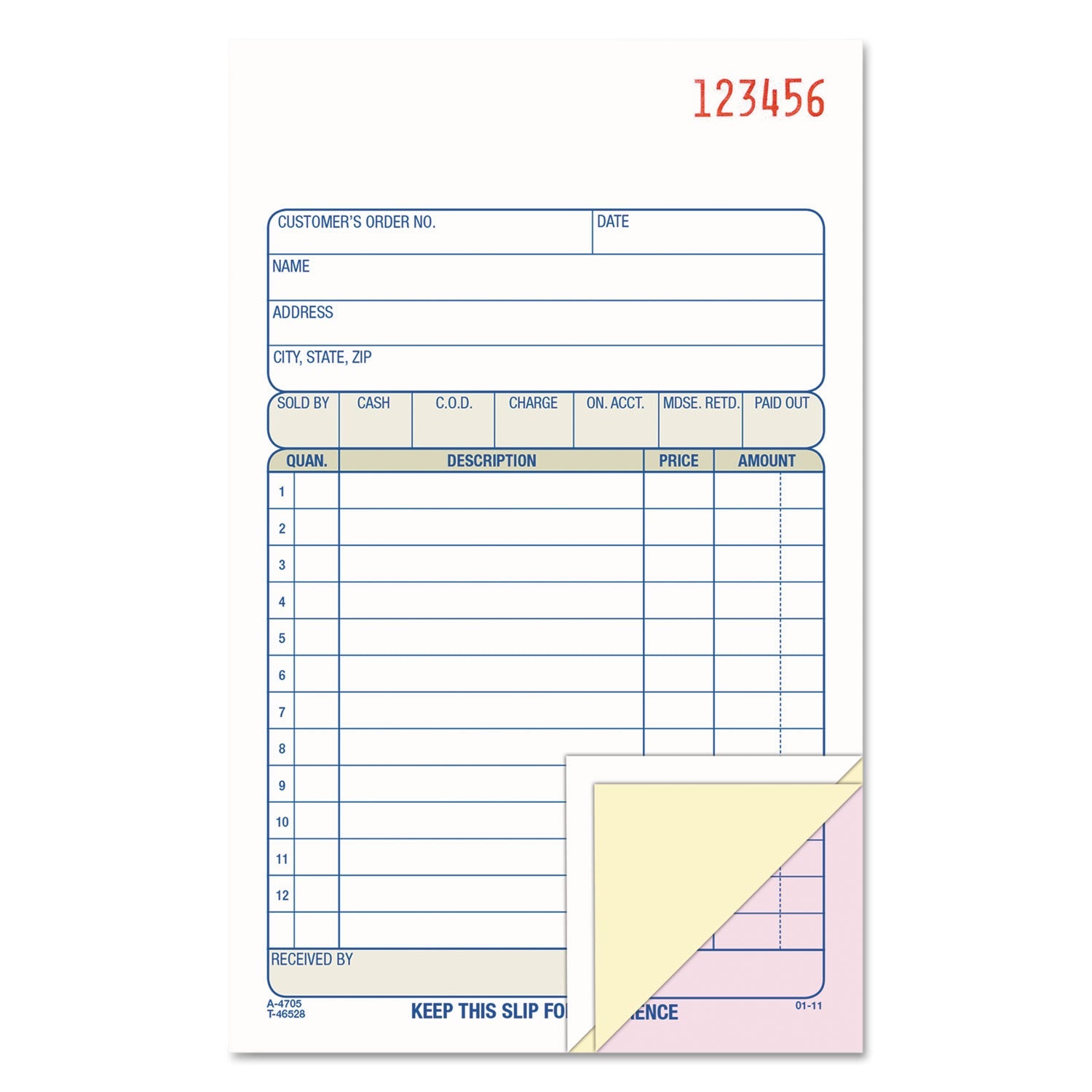 Adams® Multipart Sales Order Pad, Three-Part Carbonless, 4.19 x 6.69, 50 Forms Total