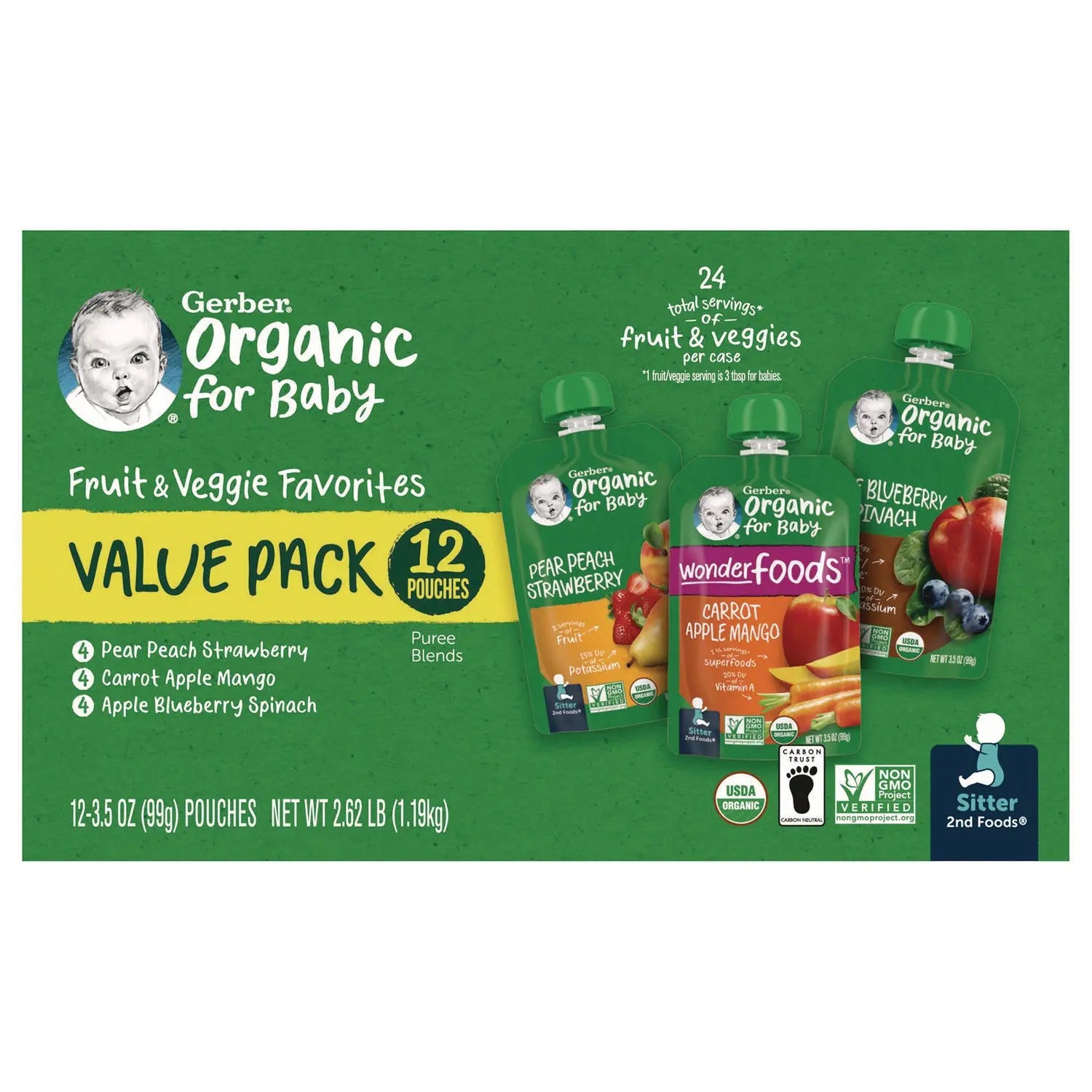 Organic 2nd Foods Baby Food Pouches, Assorted Flavors, 3.5 oz Pouch, 12/Carton