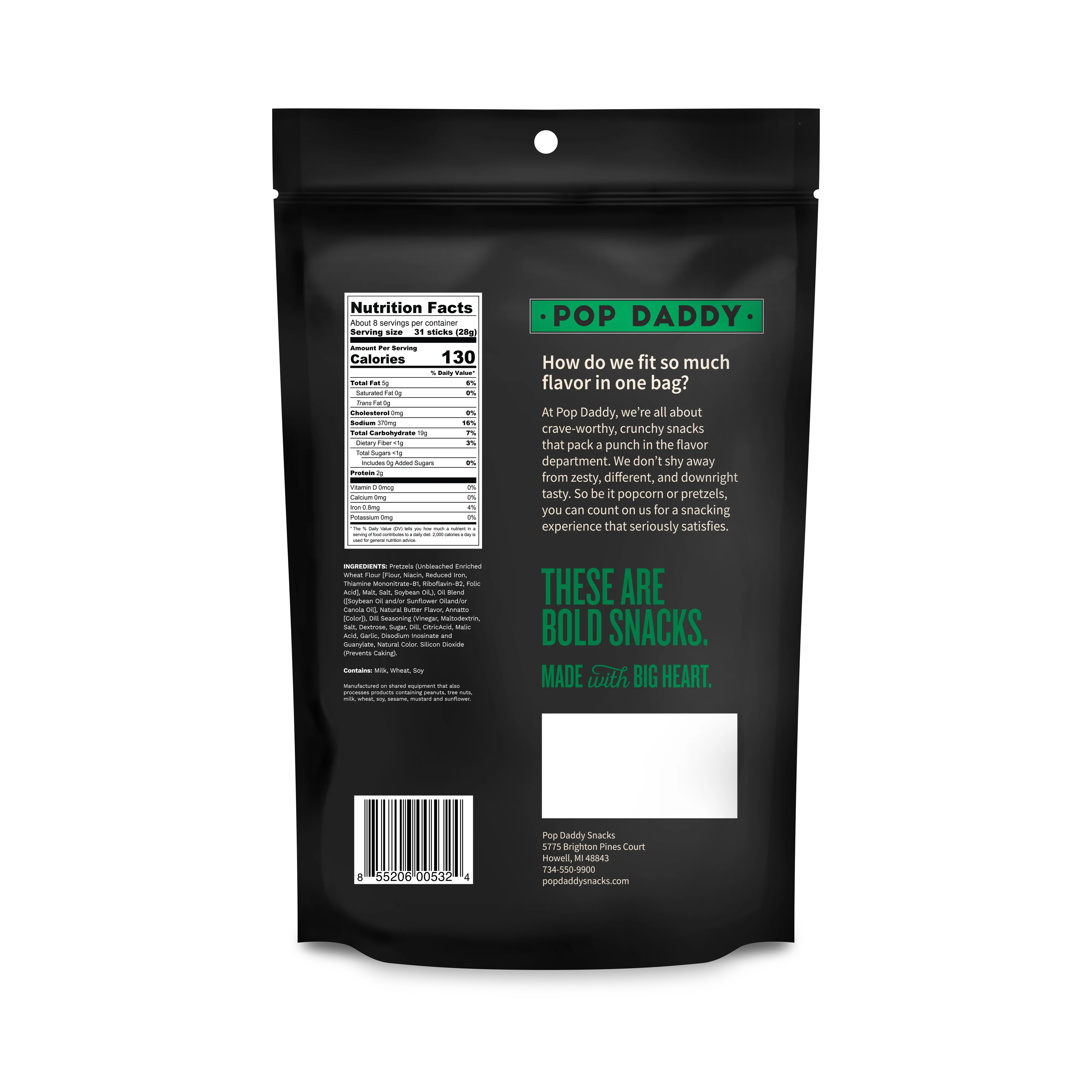 Pop Daddy Dill Pickle Pretzel Sticks, 3 oz Bag, 15/Carton