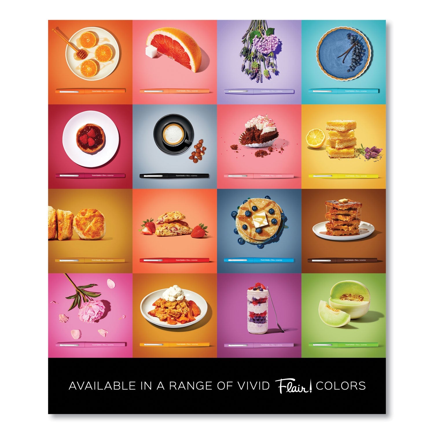 Paper Mate® Flair Scented Felt Tip Porous Point Pen, Stick, Medium 0.7 mm, Sunday Brunch Scents, Assorted Ink and Barrel Colors, 16/Pack