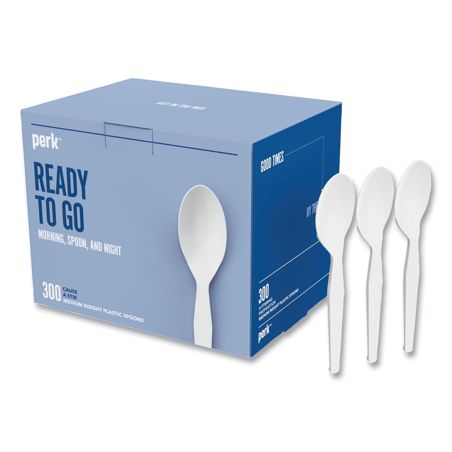 Perk™ Mediumweight Plastic Cutlery, Spoon, Plastic, White, 300/Pack