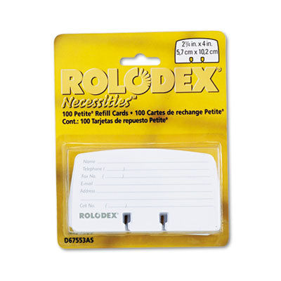 Rolodex™ Petite Refill Cards, 2.25 X 4, White, 100 Cards/pack