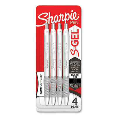 Sharpie® S-Gel™ S-Gel Fashion Barrel Gel Pen, Retractable, Medium 0.7 Mm, Black Ink, Pearl White Barrel, 4/pack