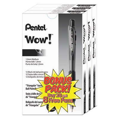 Pentel® WOW! Ballpoint Pen Value Pack, Retractable, Medium 1 mm, Black Ink, Smoke/Black Barrel, 36/Pack Flipcost Flipcost