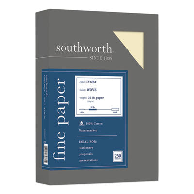 Southworth® 100% Cotton Business Paper, 32 lb Bond Weight, 8.5 x 11, Ivory, 250/Pack Flipcost Flipcost