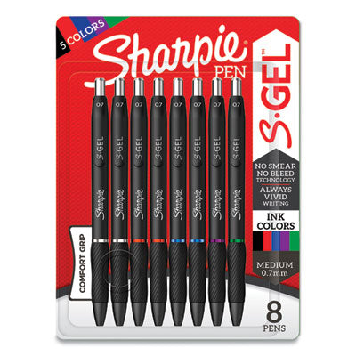 Sharpie® S-Gel™ S-Gel High-Performance Gel Pen, Retractable, Medium 0.7 mm, Five Assorted Ink Colors, Black Barrel, 8/Pack Flipcost Flipcost