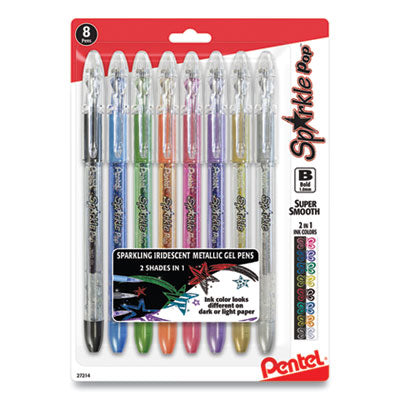 Pentel® Sparkle Pop Metallic Gel Pen, Stick, Bold 1 mm, Assorted Ink Colors, Clear Barrel, 8/Pack Flipcost Flipcost