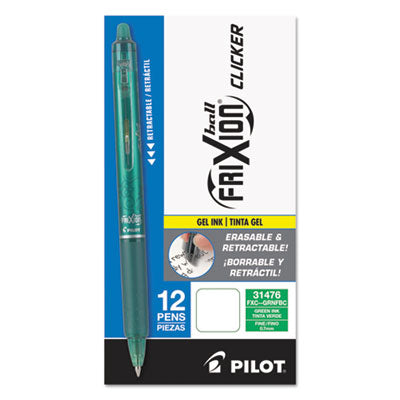 Pilot® FriXion Clicker Erasable Gel Pen, Retractable, Fine 0.7 mm, Green Ink, Green Barrel, Dozen Flipcost Flipcost