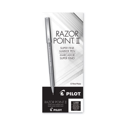 Pilot® Razor Point II Super Fine Line Porous Point Pen, Stick, Ultra-Fine 0.2 mm, Black Ink, Black Barrel, Dozen Flipcost Flipcost