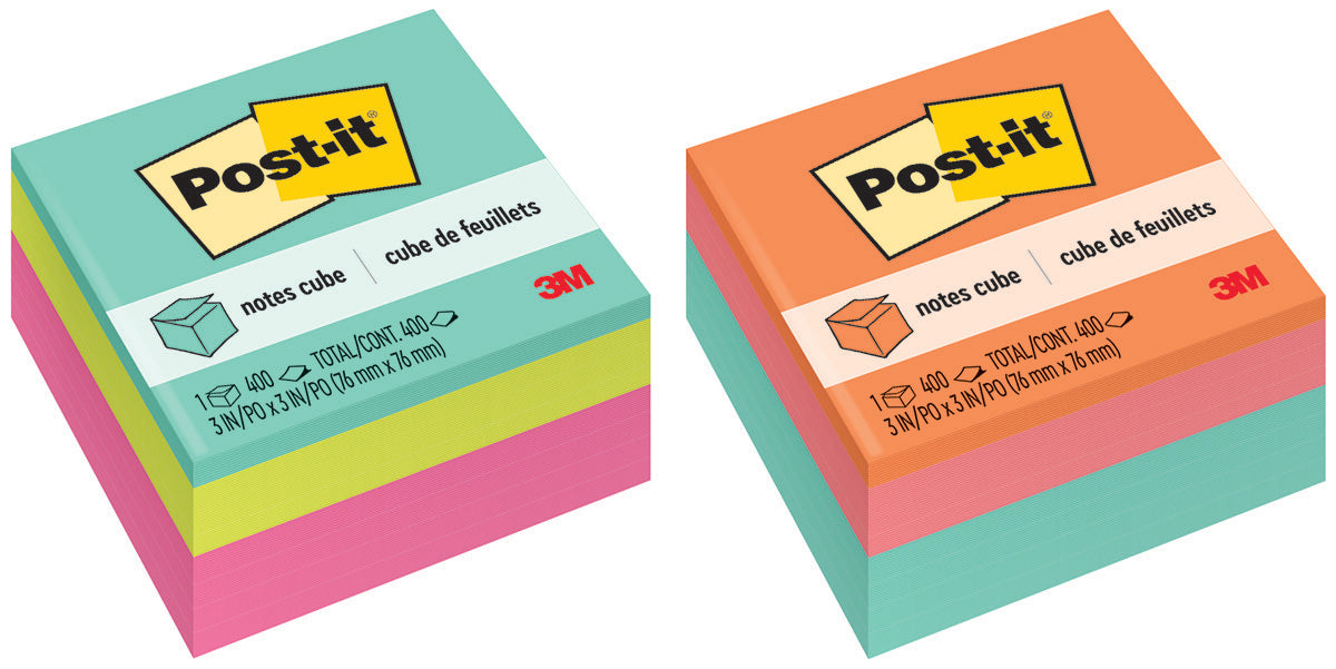Post-it® Notes Original Cubes, 3" x 3", Pastels Collection, 400 Sheets/Cube