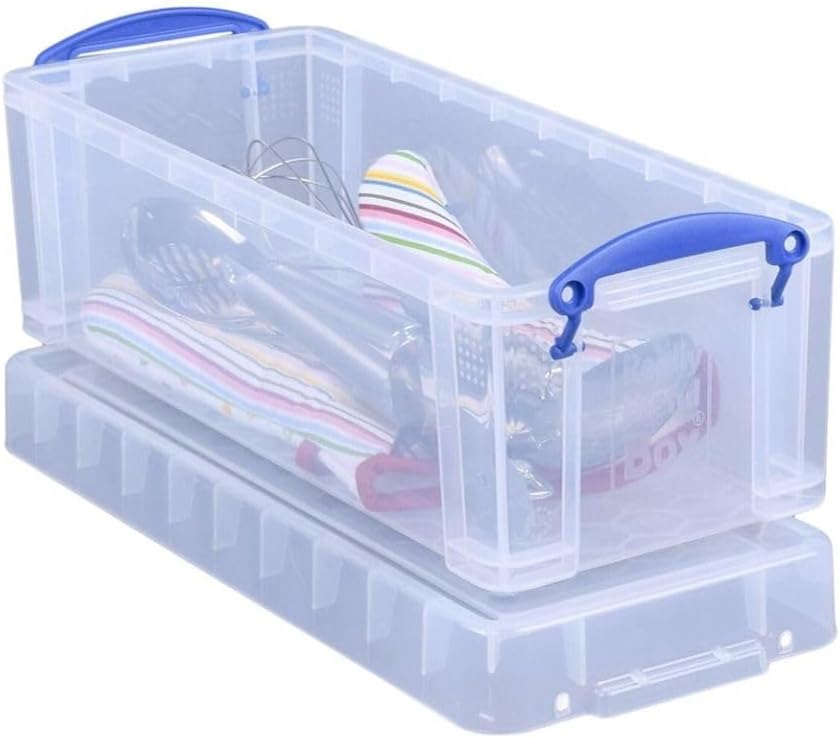 Really Useful Box® Snap-Lid Cd/dvd Storage Bin, 1.72 Gal, 7.13" X 17.25" X 6.25", Clear/blue