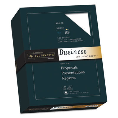 Southworth® 25% Cotton Business Paper 95 Bright, 24 lb Bond Weight, 8.5 x 11, White, 500 Sheets/Ream Flipcost Flipcost