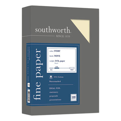 Southworth® 25% Cotton Business Paper, 95 Bright, 24 lb Bond Weight, 8.5 x 11, Ivory, 500 Sheets/Ream Flipcost Flipcost