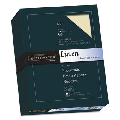 Southworth® 25% Cotton Linen Business Paper, 24 lb Bond Weight, 8.5 x 11, Ivory, 500/Ream Flipcost Flipcost