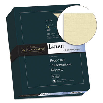 Southworth® 25% Cotton Linen Business Paper, 24 lb Bond Weight, 8.5 x 11, Ivory, 500/Ream Flipcost Flipcost