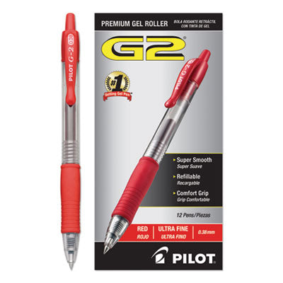 Pilot® G2 Premium Gel Pen Convenience Pack, Retractable, Extra-Fine 0.38 mm, Red Ink, Smoke/Red Barrel Flipcost Flipcost