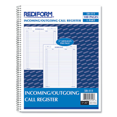 Rediform® Wirebound Call Register, One-Part (No Copies), 11 x 8.5, 100 Forms Total Flipcost Flipcost
