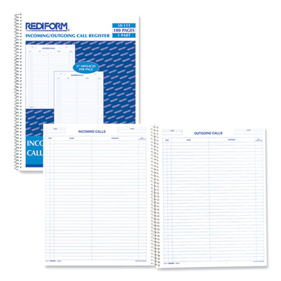 Rediform® Wirebound Call Register, One-Part (No Copies), 11 x 8.5, 100 Forms Total Flipcost Flipcost