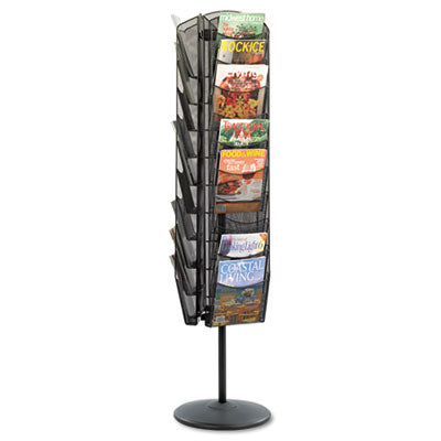 Rotating Magazine Display Onyx Mesh, 30 Compartments, 16.5w x 16.5d x 66h, Black Flipcost Flipcost