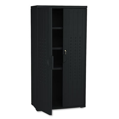 Rough n Ready Durable Three-Shelf Storage Cabinet, 33w x 18d x 66h, Black Flipcost Flipcost