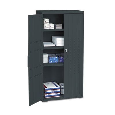 Rough n Ready Durable Three-Shelf Storage Cabinet, 33w x 18d x 66h, Black Flipcost Flipcost