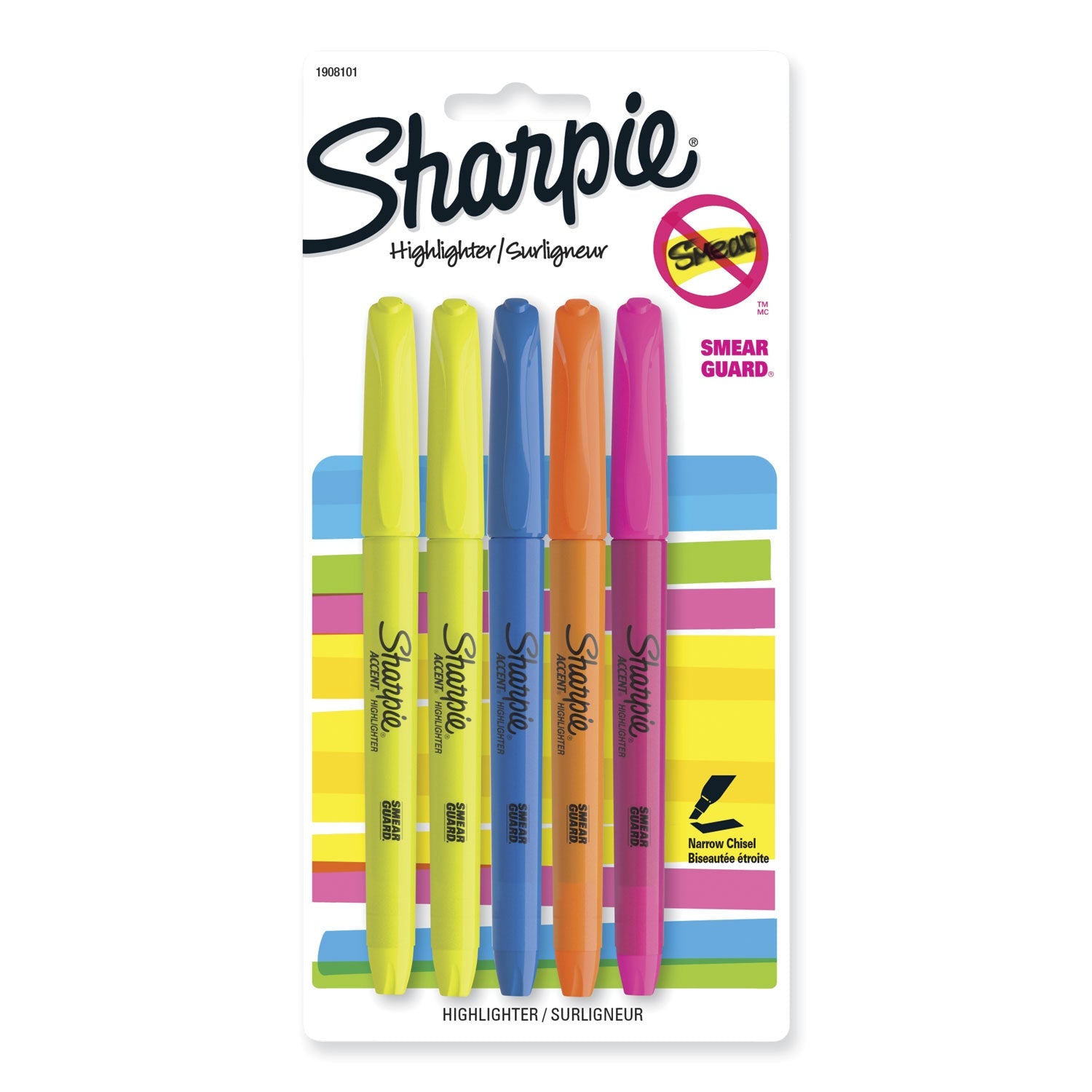 Sharpie® Pocket Style Highlighters, Assorted Ink Colors, Chisel Tip, Assorted Barrel Colors, 5/set