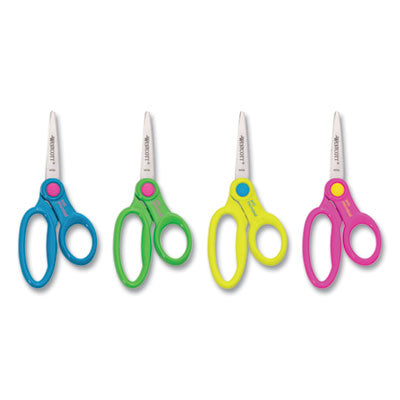 Colorful Kids Scissor Caddy, 5" Long, 2" Cut Length, Light Blue; Light Green; Pink; Yellow, Straight Handles, 24/Set Flipcost Flipcost