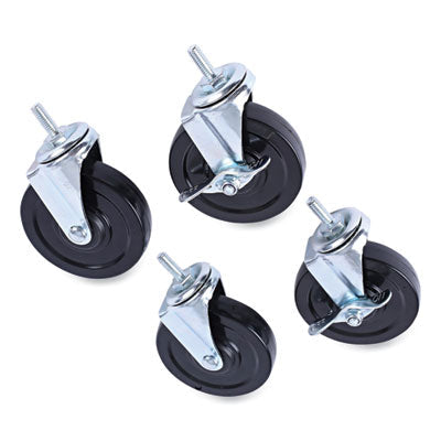 Optional Casters for Wire Shelving, Grip Ring Type K Stem, 4" Wheel, Black/Silver, 4/Set (2 Locking) Flipcost Flipcost