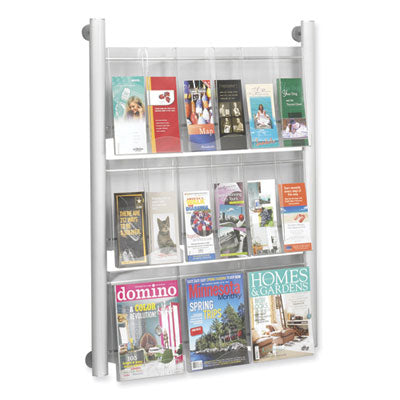 Luxe Magazine Silver Rack, 9 Compartments, 31.75w x 5d x 41h, Clear/Silver Flipcost Flipcost