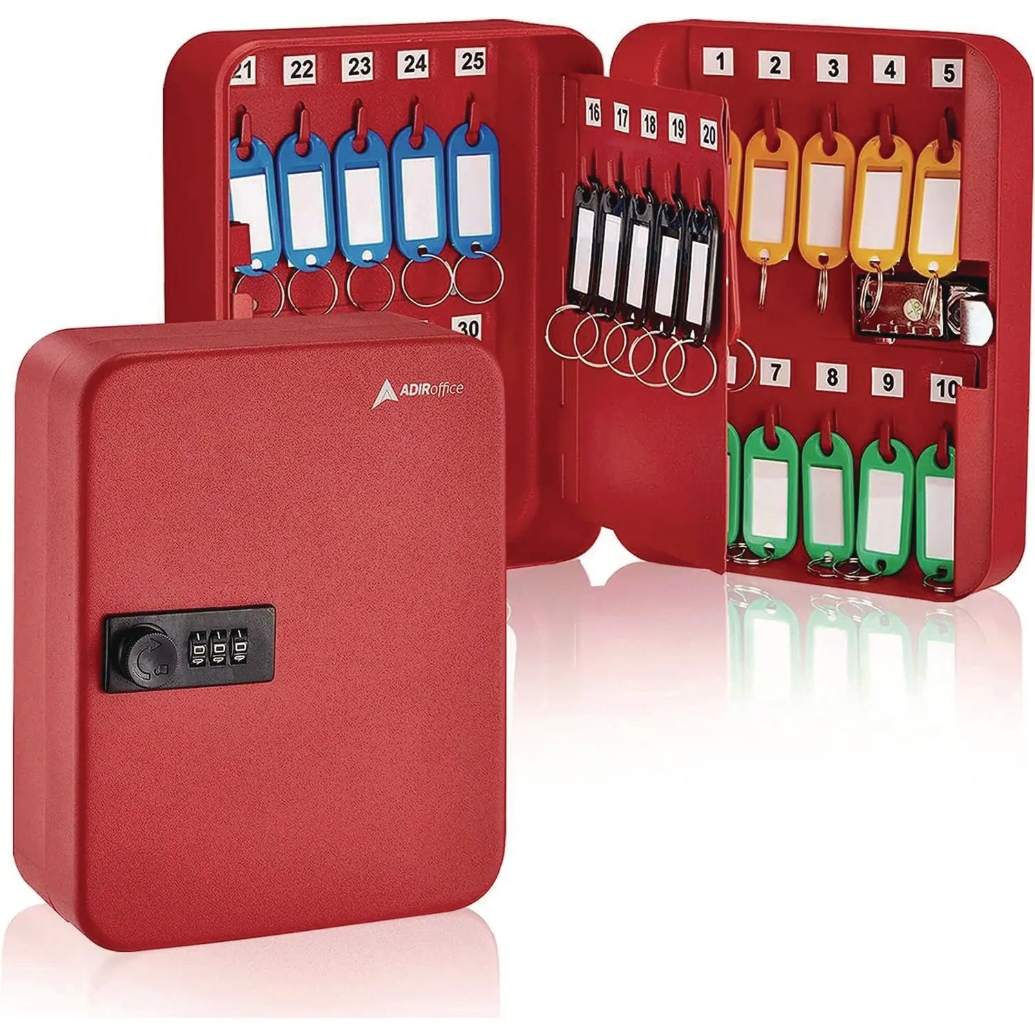 Steel Heavy-Duty Key Cabinet with Combination Lock, 30-Key, 6.4 x 3 x 8, Stainless Steel 304, Red AdirOffice Flipcost