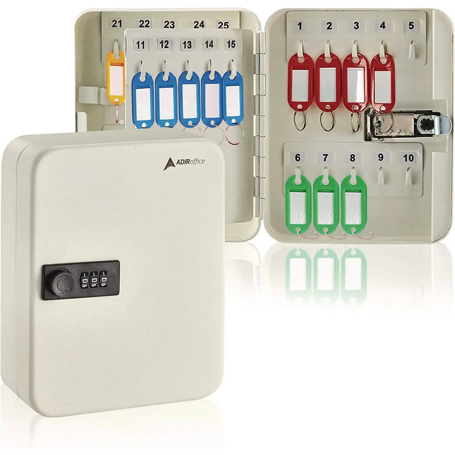 Steel Heavy-Duty Key Cabinet with Combination Lock, 30-Key, 6.4 x 3 x 8, Stainless Steel 304, White AdirOffice Flipcost