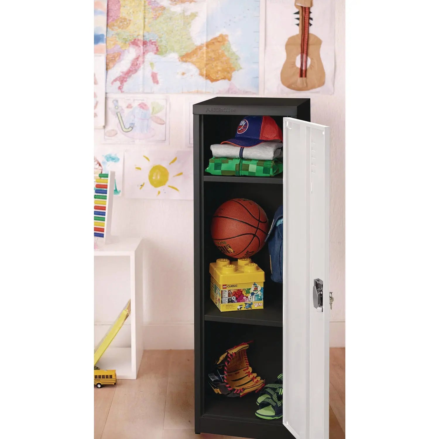 Steel Storage Locker, 1 Compartment, 15 x 15 x 48, Black Body/White Doors AdirOffice Flipcost