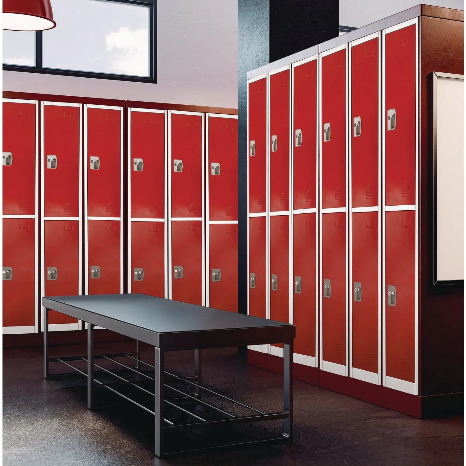 Steel Storage Locker, 2 Compartment, 12 x 12 x 72, Red AdirOffice Flipcost
