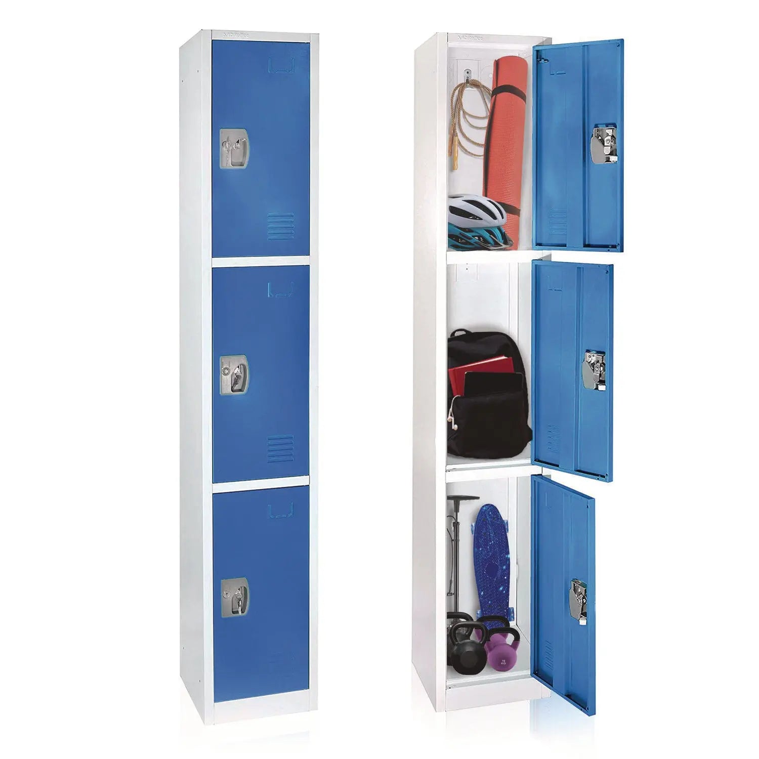 Steel Storage Locker, 3 Compartment, 12 x 12 x 72, Blue AdirOffice Flipcost