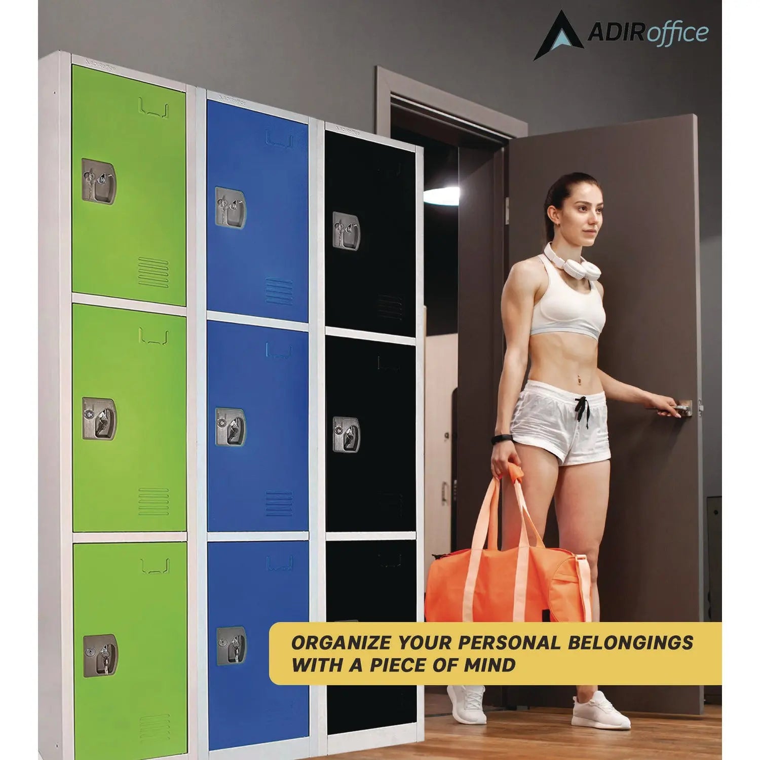 Steel Storage Locker, 3 Compartment, 12 x 12 x 72, Blue AdirOffice Flipcost