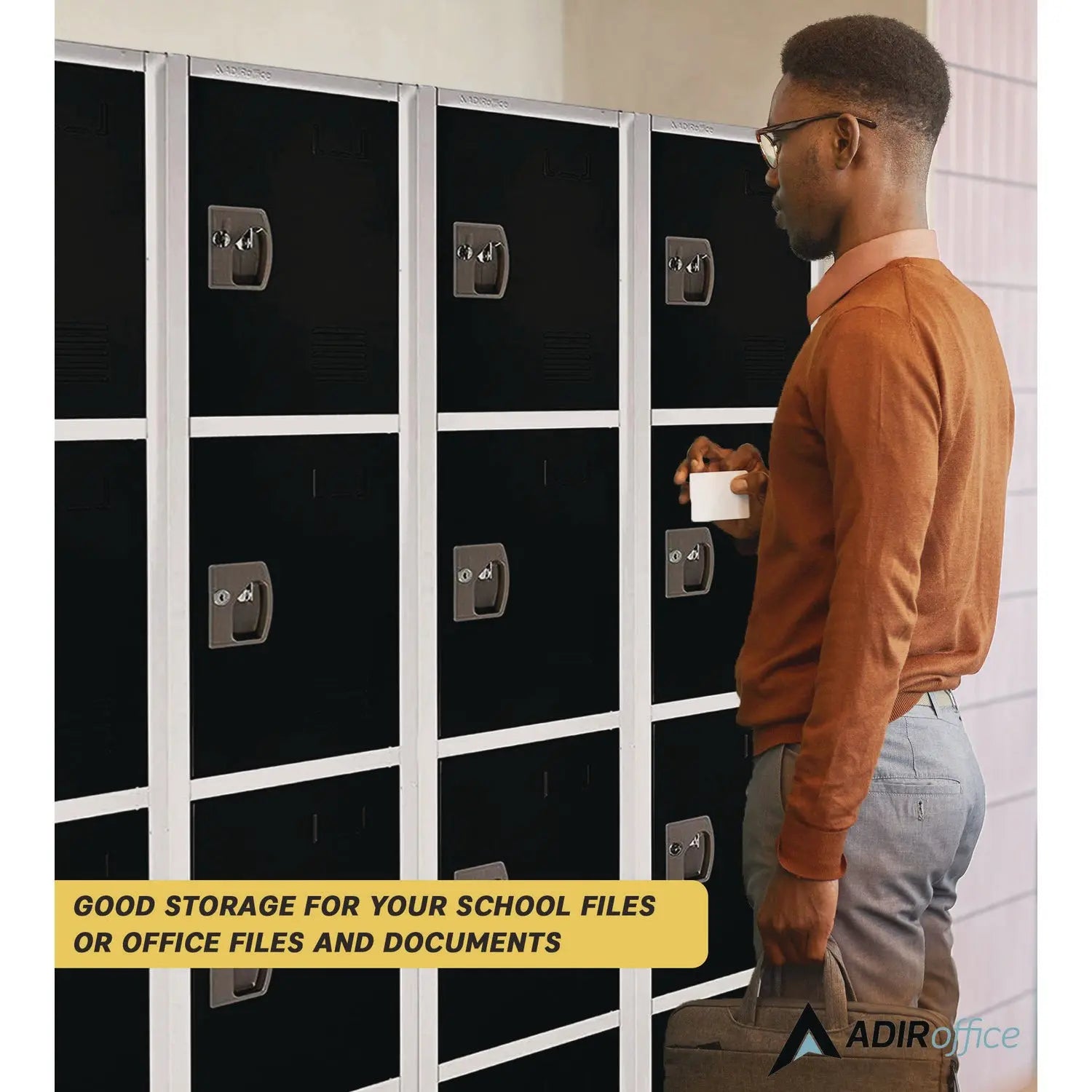Steel Storage Locker, 4 Compartment, 12 x 12 x 72, Black AdirOffice Flipcost
