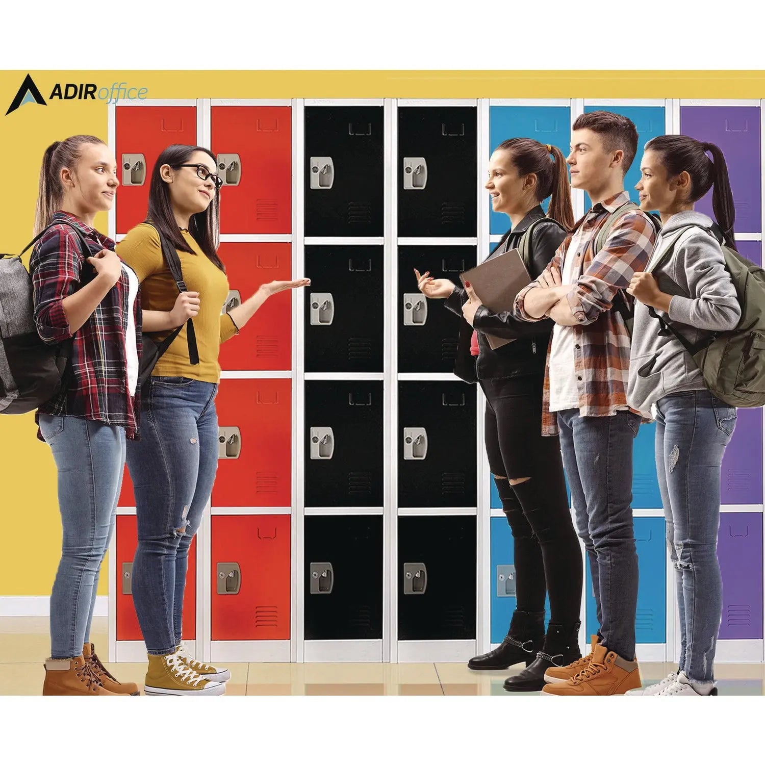 Steel Storage Locker, 4 Compartment, 12 x 12 x 72, Black AdirOffice Flipcost