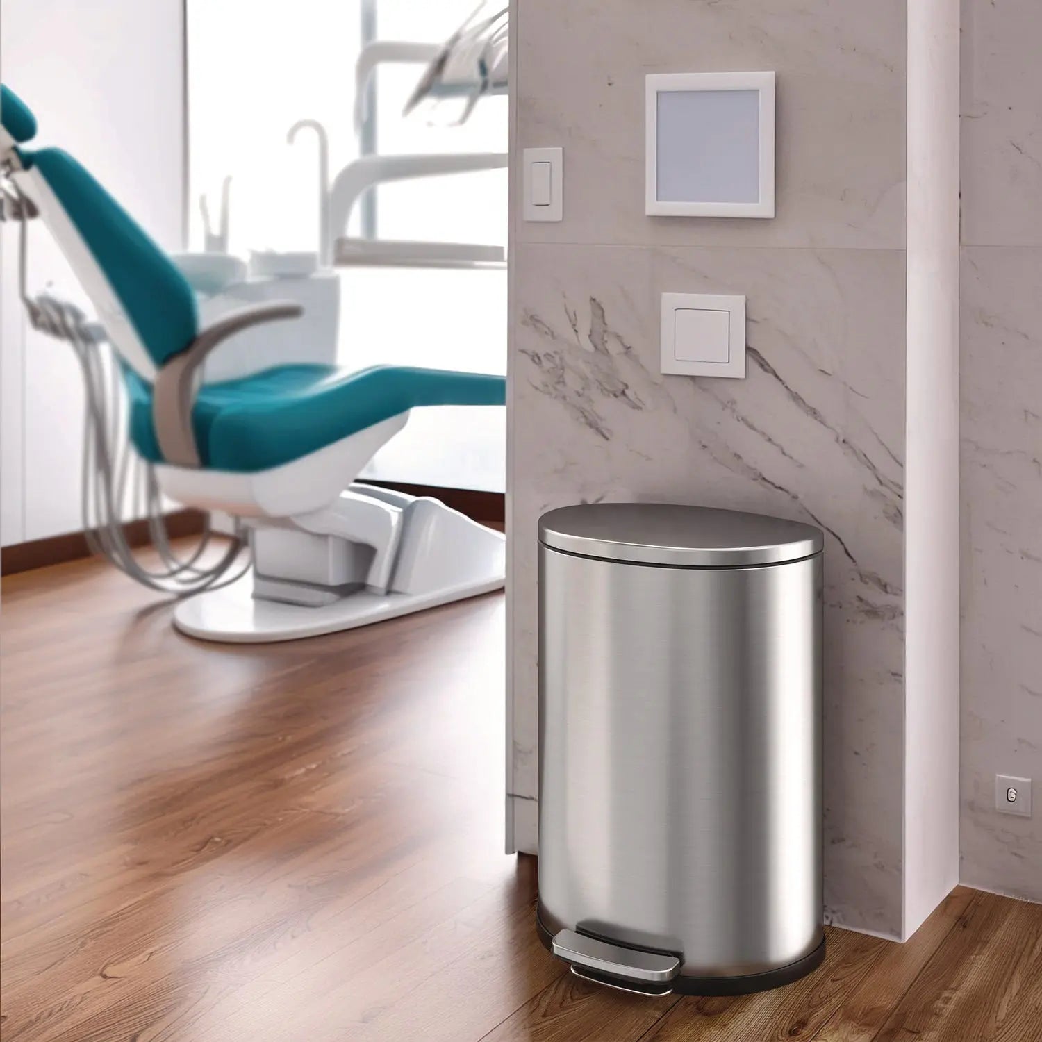 Step Pedal Trash Can, 13 gal, Half-Round Plastic/Stainless Steel, Silver HLS Commercial® Flipcost