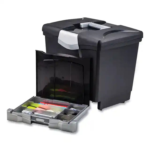 Storex File Box with Tray, Letter, 11.5" x 14.3" x 13", Black, 2/Carton