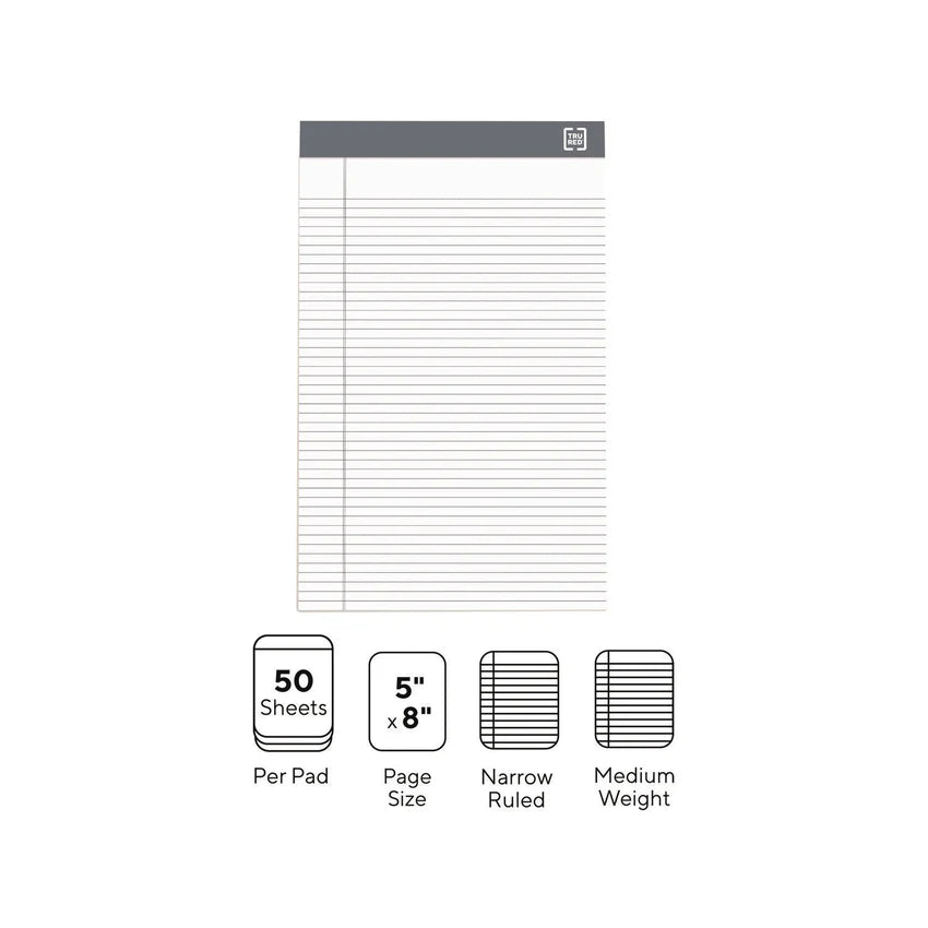 TRU RED™ Notepads, Narrow Rule, 50 White 5 x 8 Sheets, 6/Pack