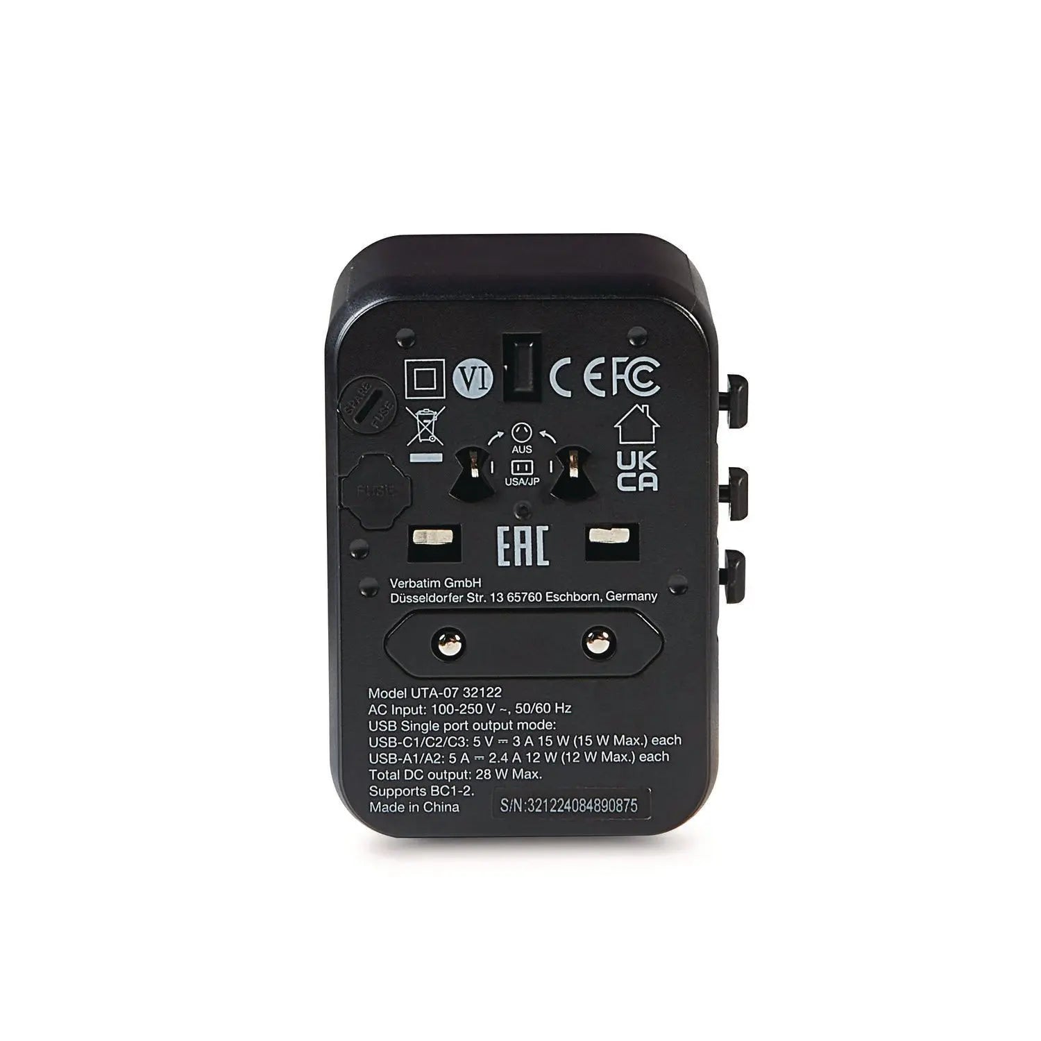 UTA-07 Universal Travel Adapter, (3) USB-A, (3) USB-C Verbatim® Flipcost