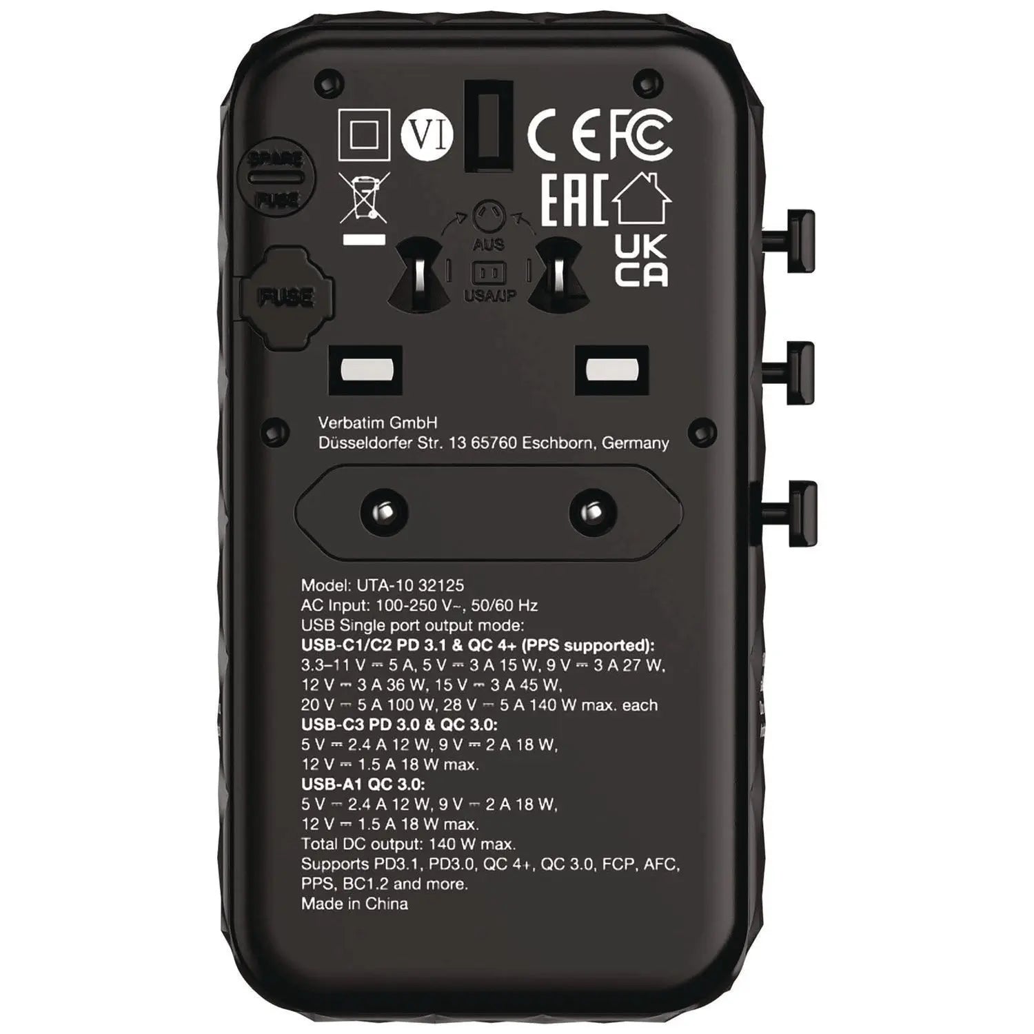 UTA-10 GaN III Universal Travel Adapter, (3) USB-A/(3) USB-C Verbatim® Flipcost