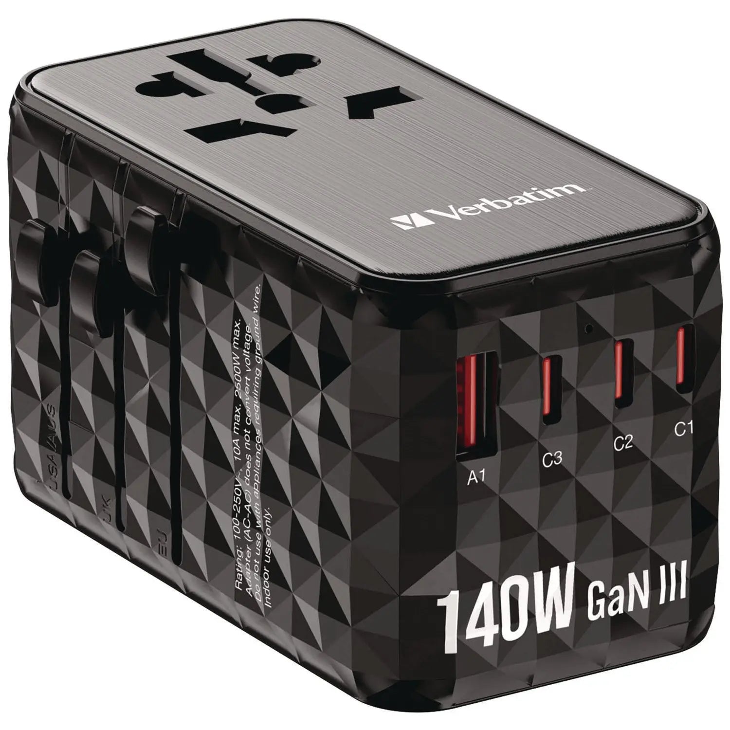 UTA-10 GaN III Universal Travel Adapter, (3) USB-A/(3) USB-C Verbatim® Flipcost