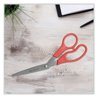 Value Line Stainless Steel Shears, 8" Long, 3.5" Cut Length, Red Offset Handle Flipcost Flipcost