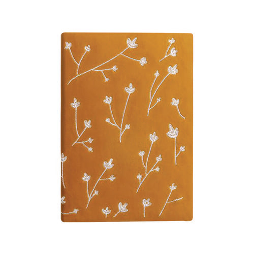 Denik Vegan-Leather Layflat Flexible Cover Journal, Samantha Branches/Leaves, College Rule, Orange/Cream Cover, (72) 8 x 5.5 Sheets