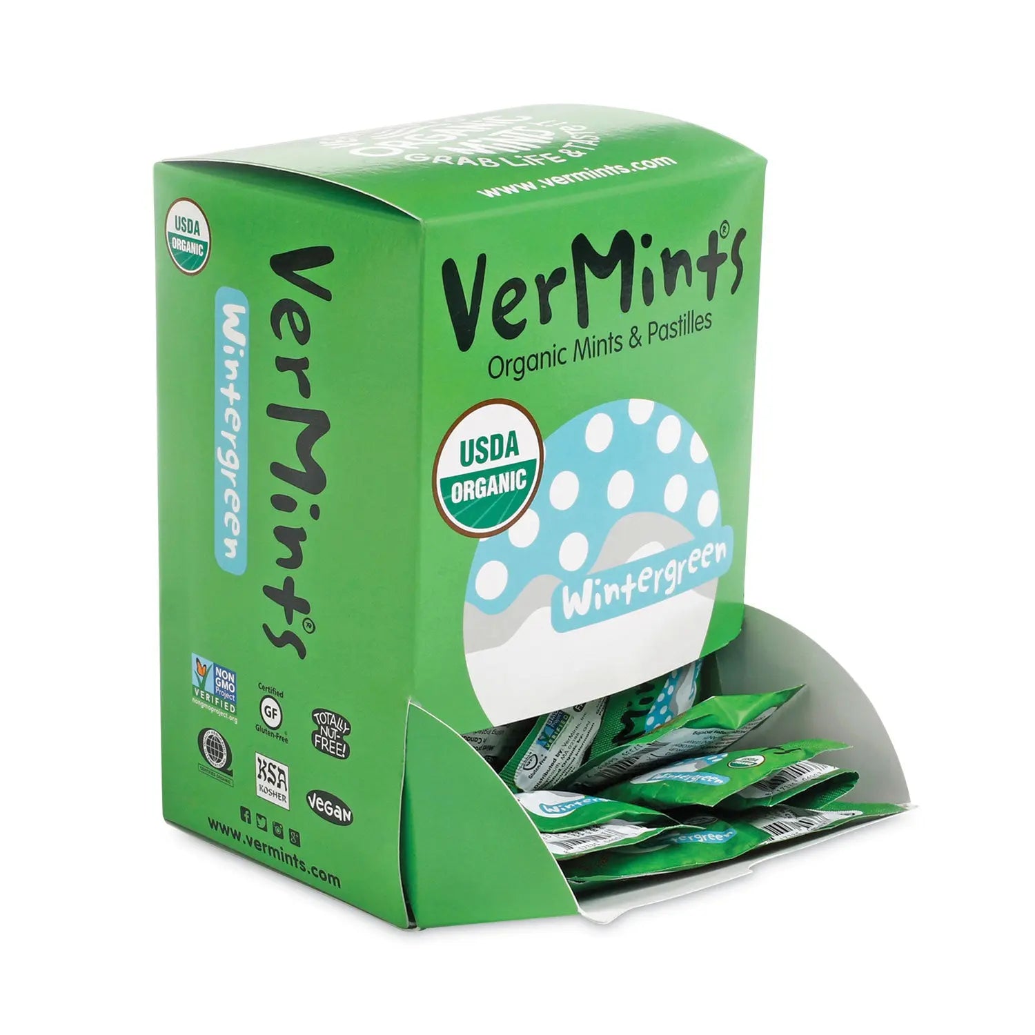 VerMints Organic Mints/Pastilles, Wintergreen, 2 Mints/0.7 oz, Individually Wrapped, 100/Box VerMints® Flipcost