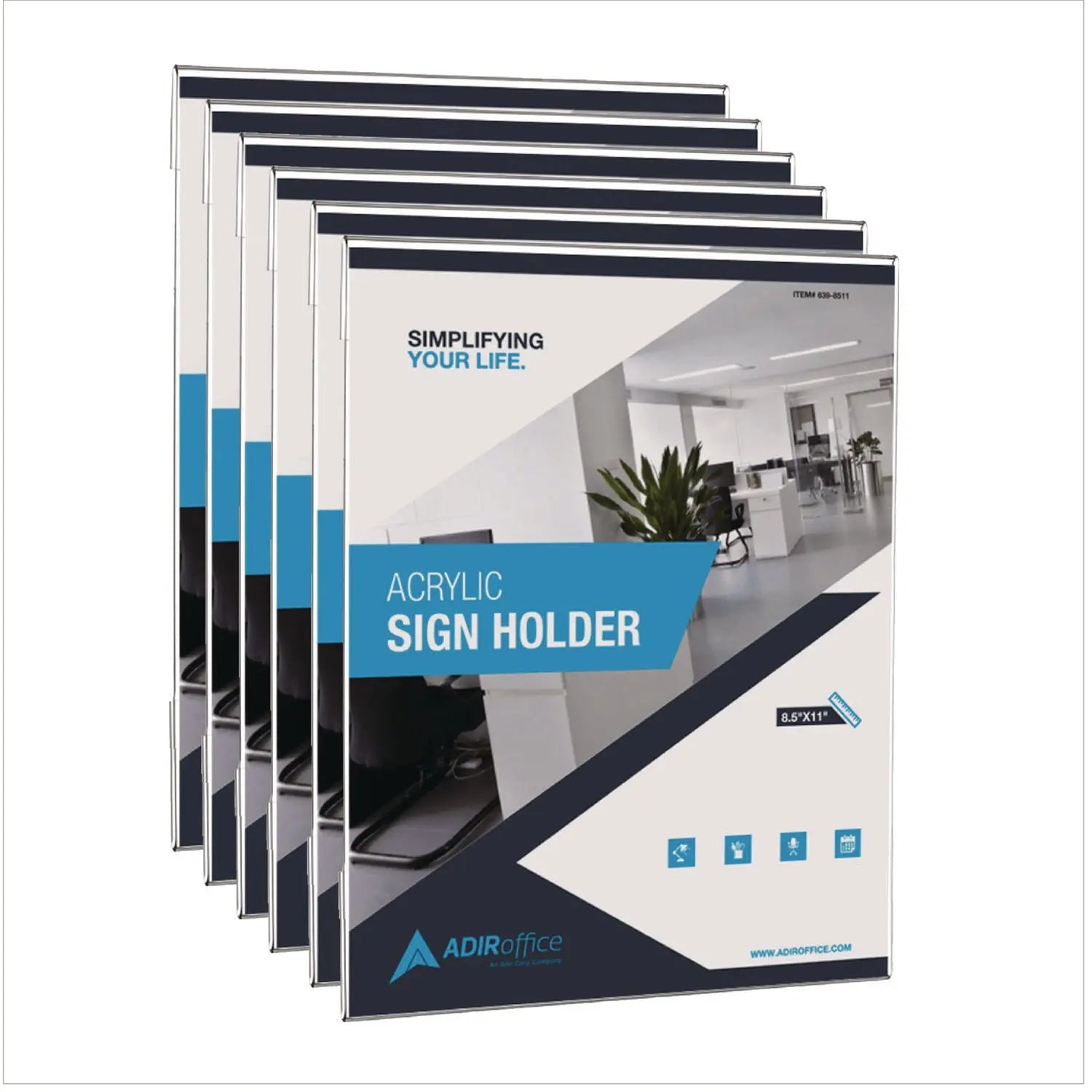 Wall Mount Side-Loading Acrylic Sign Holders, 8 x 11, Clear Frame, 6/Pack