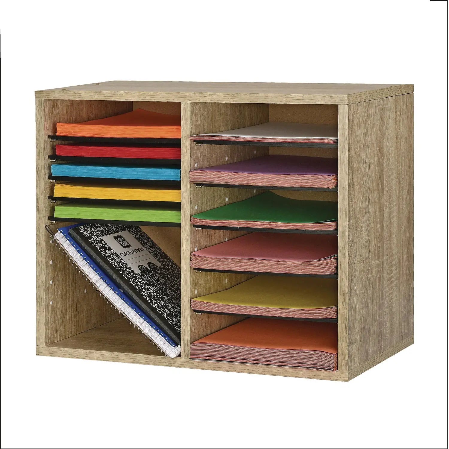 Wood Adjustable 12 Compartment Literature Organizer, 12 Sections, Letter Size, 20 x 11.8 x 16.3, Medium Oak AdirOffice Flipcost