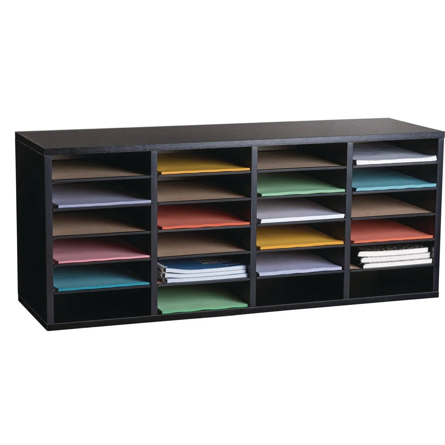 Wood Adjustable 24 Compartment Literature Organizer, 24 Sections, Letter Size, 39.3 x 11.8 x 16.3, Black AdirOffice Flipcost